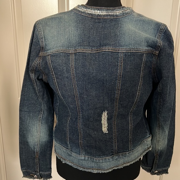 INC international concepts embellished distressed denim jacket - Picture 4 of 5